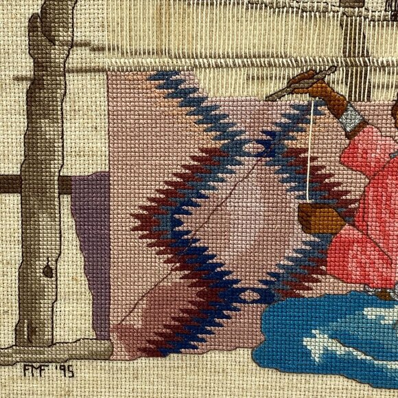 Native American framed needlepoint picture wall art Southwest home decor - Picture 5 of 7